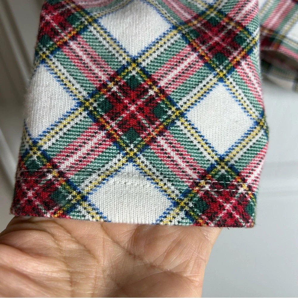 Lauren Ralph Lauren Stretchy Poly White Red Green Plaid Holidays Pajama Set S